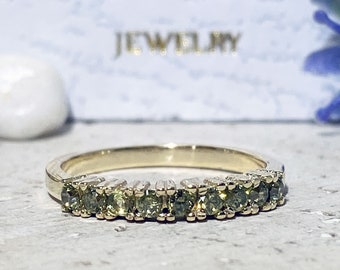 Peridot Ring - Slim Ring - Prong Ring - Gold Ring - Dainty Ring - Light Green Ring - Half Eternity Ring - August Birthstone - Tiny Ring