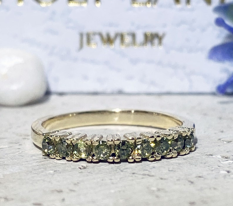 Peridot Ring Slim Ring Prong Ring Gold Ring Dainty Ring Light Green Ring Half Eternity Ring August Birthstone Tiny Ring image 1