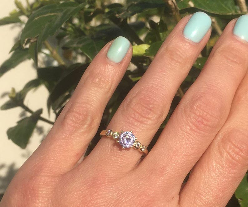 Lavender Amethyst Ring Birthstone Ring Gemstone Ring Gold Ring Dainty Ring Light Purple Ring Tiny Simple Jewelry image 2