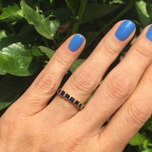 Blue Sapphire Ring September Ring Half Eternity Ring Stack Ring Gold Ring Square Ring Dainty Ring Bezel Ring Gemstone Band image 4