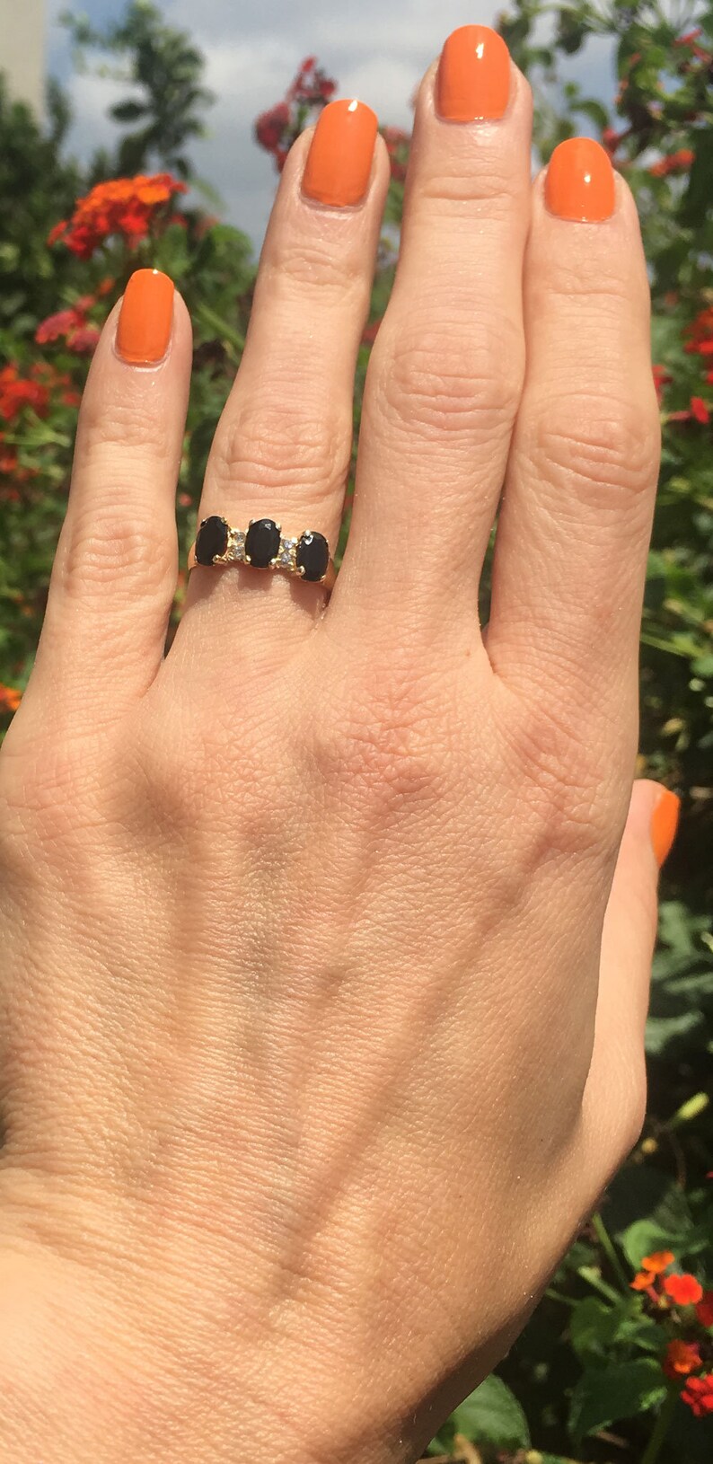 Engagement Ring Gemstone Ring Stacking Ring Black Ring Statement Ring December Ring Prong Ring Black Onyx Ring Gold Ring