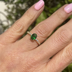Emerald Ring - Gold Ring - Stacking Ring - May Birthstone - Dainty Ring - Tiny Ring - Delicate Ring - Engagement Ring - Prong Ring