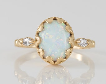 White Opal Ring - Statement Ring - Dainty Ring - Oval Ring - Bezel Ring - Gold Ring - Gemstone Ring - Opal Jewelry - Dainty Ring