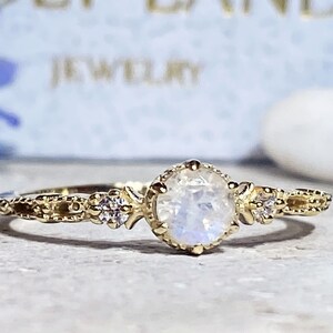 Rainbow Moonstone Ring - June Birthstone - Tiny Ring - Stacking Ring - Gold Ring - Dainty Ring - Bezel Ring - Gemstone Band - Delicate Ring