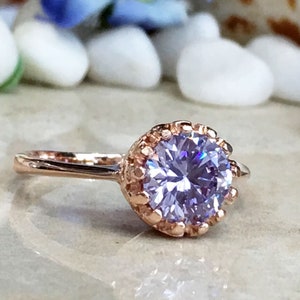 Lavender Amethyst Ring - Gemstone Ring - Gold Ring - Bezel Ring - Round Ring - Purple Ring - Bridal Gift - Wedding Jewelry