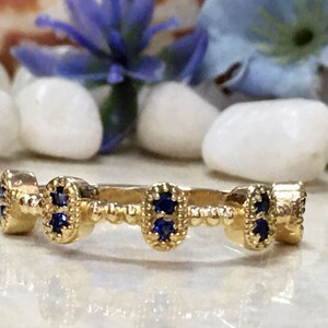 Blue Sapphire Ring - September Birthstone - Delicate Ring - Stacking Ring - Gold Ring - Dainty Ring - Bezel Ring - Gemstone Band