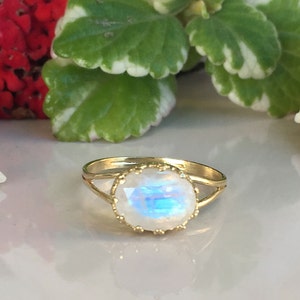 Rainbow Moonstone Ring - Gemstone Ring - June Birthstone - Rainbow Moonstone Jewelry - Gold Ring - Stacking Ring - Bezel Ring - Dainty Ring