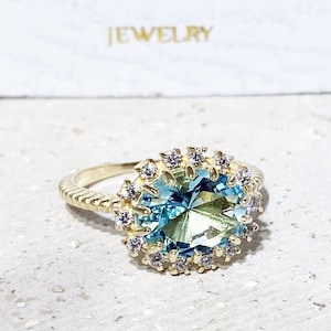 Aquamarine Ring - March Birthstone - Statement Ring - Gold Ring - Engagement Ring - Bezel Ring - Oval Ring - Cocktail Ring