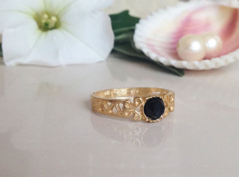 Gold Ring Gemstone Ring Onyx Jewelry Lace Ring December Ring Black Onyx Ring Dainty Ring Simple Jewelry Filigree Ring