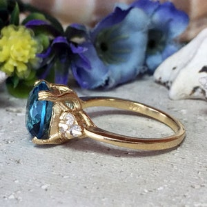 Blue Topaz Ring December Birthstone Gemstone Band Gold Ring Engagement Ring Round Ring Cocktail Ring Prong Ring image 7