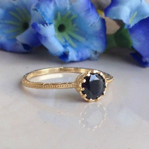 Black Onyx Ring - Genuine Gemstone - Gold Ring - Tiny Ring - Black Ring - Round Ring - Slim Band - Simple Ring - Bezel Ring