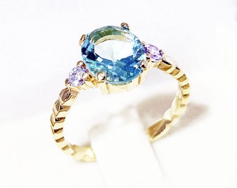 Aquamarine Ring - March Birthstone - Oval Ring - Statement Ring - Gold Ring - Dainty Ring - Blue Stone Ring - Prong Ring - Gemstone Band