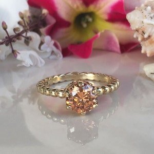 Champagne Crystal Ring - Citrine Ring - Stacking Ring - November Birthstone - Prong Ring - Round Ring - Simple Ring - Tiny Ring