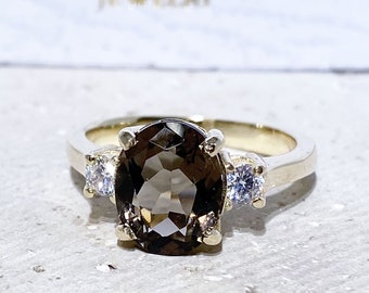 Smoky Quartz Ring - Statement Ring - Gold Ring - Engagement Ring - Oval Ring - Cocktail Ring - Prong Ring - Brown Ring - Smoky Topaz Ring