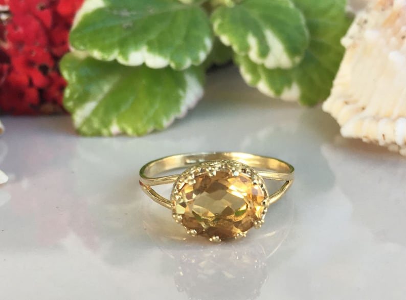 November Birthstone Jewelry Champagne Citrine Ring Simple Ring Dainty Ring Stacking Ring Oval Ring Tiny Ring Genuine Gemstone
