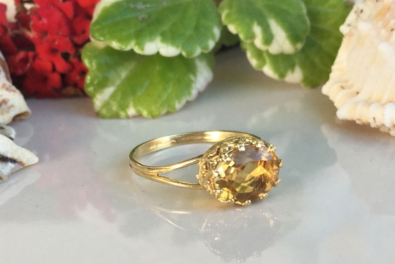 November Birthstone Jewelry Champagne Citrine Ring Simple Ring Dainty Ring Stacking Ring Oval Ring Tiny Ring Genuine Gemstone