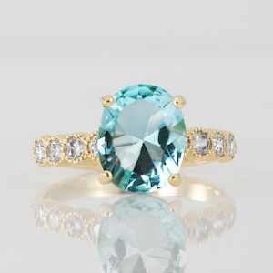 Aquamarine Ring - March Birthstone - Statement Ring - Gold Ring - Engagement Ring - Prong Ring - Oval Ring - Cocktail Ring - Light Blue Ring
