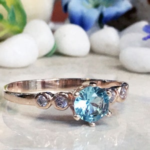 Aquamarine Ring - March Birthstone - Stacking Ring - Gemstone Band - Simple Ring - Prong Ring - Tiny Ring - Gold Ring - Dainty Ring