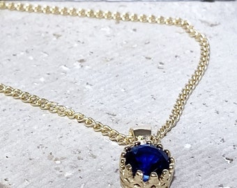 Blue Sapphire Necklace - Gold  Necklace - September Birthstone - Gemstone Necklace - Chain Necklace - Vintage Style - Simple Necklace