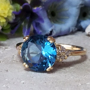 Blue Topaz Ring December Birthstone Gemstone Band Gold Ring Engagement Ring Round Ring Cocktail Ring Prong Ring image 1