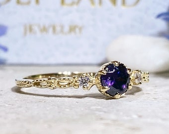 Amethyst Ring - February Birthstone - Tiny Ring - Stacking Ring - Gold Ring - Dainty Ring - Bezel Ring - Gemstone Band - Delicate Ring