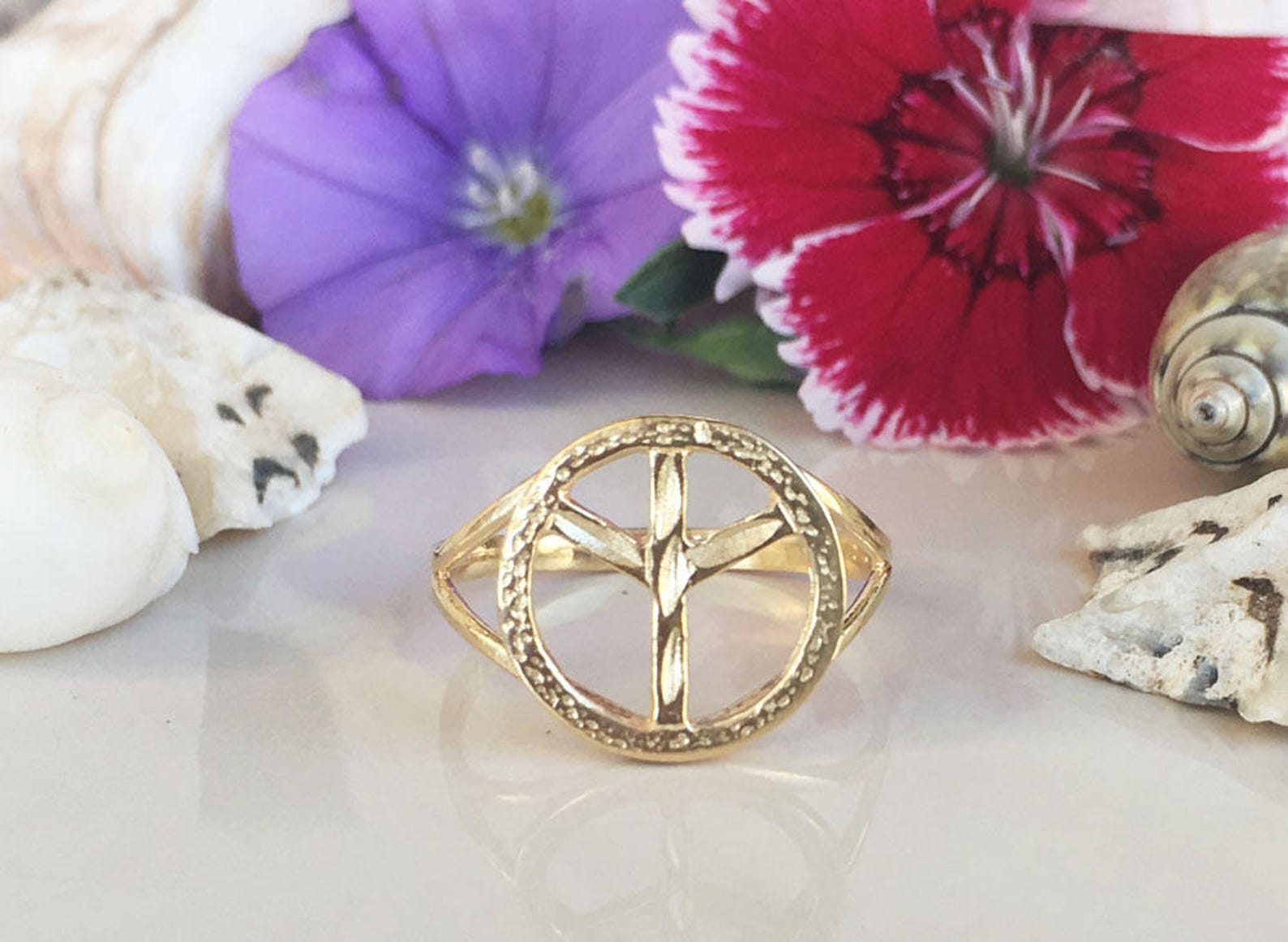 Peace Ring Gold Ring Peace Sign Jewelry Peace Symbol Etsy Israel