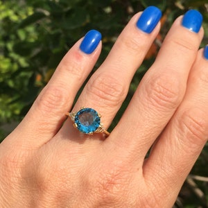 Blue Topaz Ring December Birthstone Gemstone Band Gold Ring Engagement Ring Round Ring Cocktail Ring Prong Ring image 2