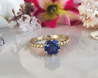 Blue Sapphire Ring - Gemstone Ring - Royal Blue Ring - Stacking Ring - Round Ring - September Birthstone - Gold Ring - Dainty Ring