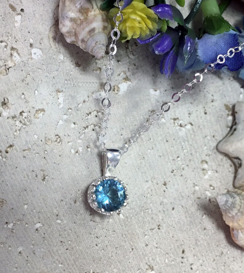 Blue Topaz Necklace Gemstone Necklace December Birthstone Bezel Pendant ...