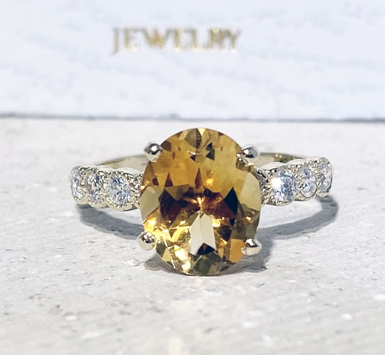 Citrine Ring November Birthstone Engagement Ring Gold Ring Prong Ring Statement Ring Cocktail Ring Genuine Citrine Oval Ring image 3