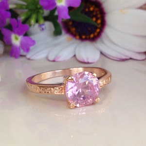 October Birthstone Jewelry Rose Quartz Ring Promise Ring Pink Quartz Ring Prong Ring Gemstone Ring Gold Ring Simple Ring image 2