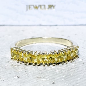 Yellow Citrine Ring - November Birthstone - Stack Ring - Gold Ring - Square Ring - Dainty Ring - Bezel Ring - Simple Ring - Gemstone Band