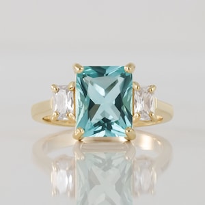 Aquamarine Ring - March Birthstone - Statement Ring - Gold Ring - Engagement Ring - Rectangle Ring - Cocktail Ring - Light Blue Ring
