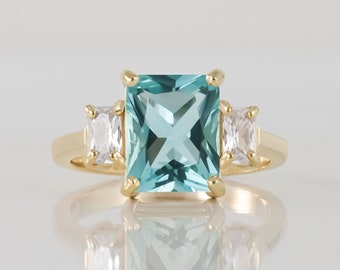 Aquamarine Ring - March Birthstone - Statement Ring - Gold Ring - Engagement Ring - Rectangle Ring - Cocktail Ring - Light Blue Ring