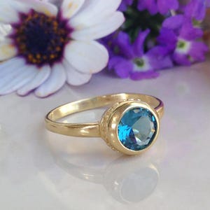 Blue Topaz Ring - December Birthstone - Stacking Ring - Gold Ring - Round Ring - Simple Ring - Tiny Ring - Bezel Ring - Gemstone Ring