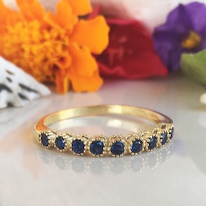 Blue Sapphire Ring - September Ring - Delicate Ring - Stacking Ring - Gold Ring - Dainty Ring - Bezel Ring - Gemstone Band - Tiny Ring