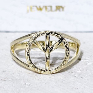 Peace Ring - Gold Ring - Peace Sign Jewelry - Peace Symbol Ring - Simple Jewelry - Friendship Gift - Hammered Ring