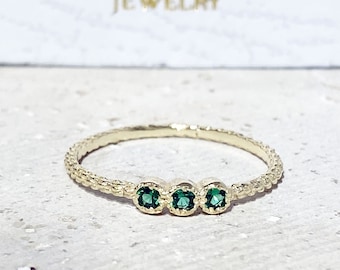 May Birthstone Jewelry - Emerald Ring - Tiny Ring - Slim Stack Ring - Green Ring - Bezel Ring - Dainty Ring - Simple Ring - Gold Ring