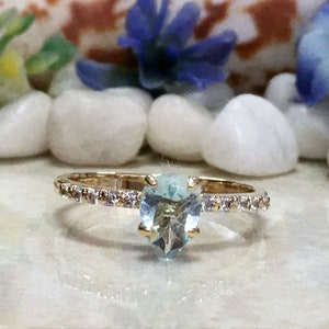 Aquamarine Ring - Gold Ring - Stack Ring - March Birthstone - Dainty Ring - Tiny Ring - Delicate Ring - Engagement Ring - Prong Ring