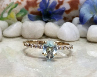 Aquamarine Ring - Gold Ring - Stack Ring - March Birthstone - Dainty Ring - Tiny Ring - Delicate Ring - Engagement Ring - Prong Ring