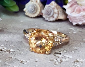 Citrine ring - November Birthstone - Statement Ring - Gold Ring - Engagement Ring - Genuine Citrine - Round Ring - Cocktail Ring -Prong Ring