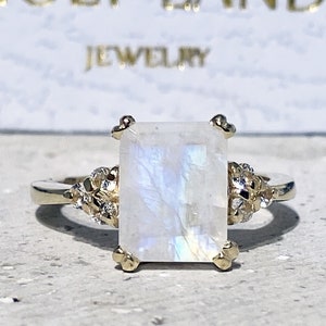 Rainbow Moonstone Ring June Birthstone Statement Ring Gold Ring Engagement Ring Rectangle Ring Cocktail Ring Gemstone Ring image 2
