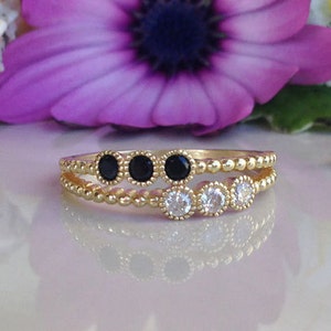 Two Birthstone Ring - Onyx Ring - Clear Quartz Ring - Gemstone Ring - Bezel Ring - Gold Ring - Stack Ring - Simple Ring