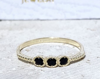 Black Onyx Ring - Genuine Gemstone - Gold Ring - December Birthstone - Tiny Ring - Simple Jewelry -  Black Ring - Stack Ring - Delicate Ring