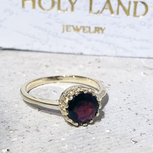 Mozambique Garnet Ring Genuine Gemstone January Birthstone Round Crown Ring Dainty Ring Gold Ring Bezel Ring Red Ring image 5