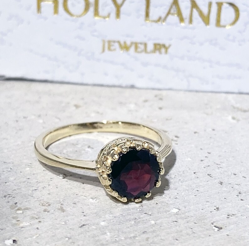 Mozambique Garnet Ring Genuine Gemstone January Birthstone Round Crown Ring Dainty Ring Gold Ring Bezel Ring Red Ring image 5