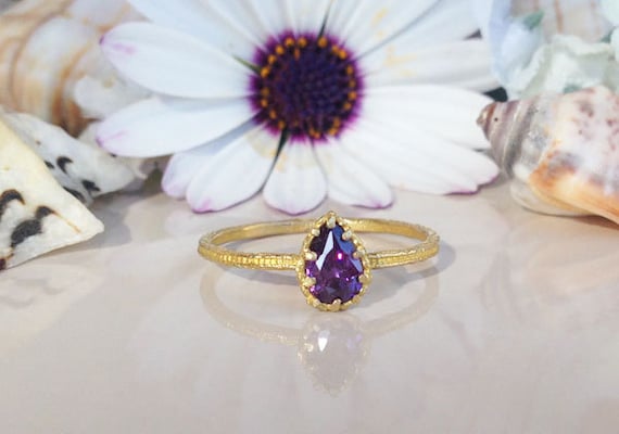 Purple Amethyst Ring Teardrop Ring Gemstone Ring February
