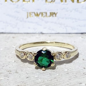 Emerald Ring - May Birthstone - Tiny Ring - Stack Ring - Gold Ring - Prong Ring - Green Ring - Dainty Ring - Simple Jewelry