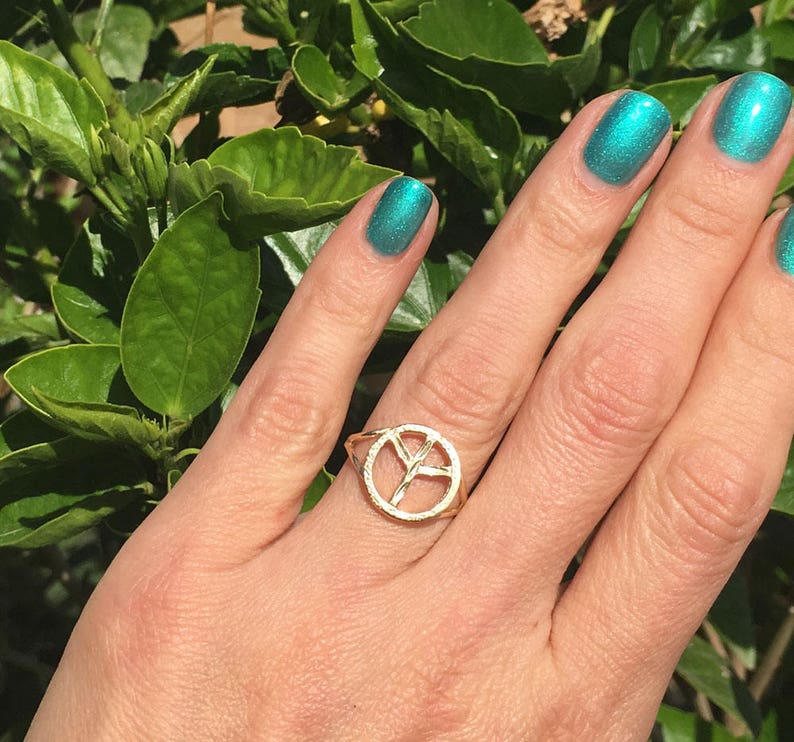 Peace Ring Gold Ring Peace Sign Jewelry Peace Symbol Etsy