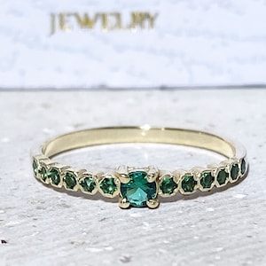 Emerald Ring - Stacking Ring - May Birthstone - Gold Ring - Stack Ring - Dainty Ring - Bezel Ring - Tiny Ring - Simple Jewelry - Green Ring